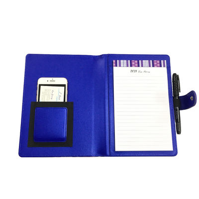 ビジネスPUのメモ帳が付いている革ノート40ppのハードカバーの螺線形日記の青